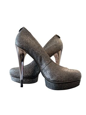 Michael Kors Glitter Metallic Silver Gideon Platforms Stiletto Heels Size 8